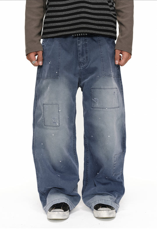 ANTIDOTE Destroyed Denim Blue Patchwork Work Pants | Face 3 Face