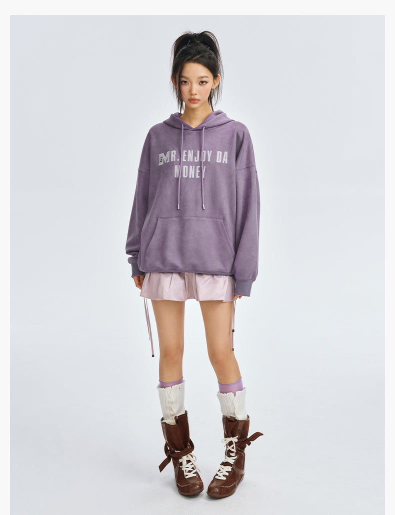 MEDM Basic Letter Logo Suede Hoodie | Face 3 Face