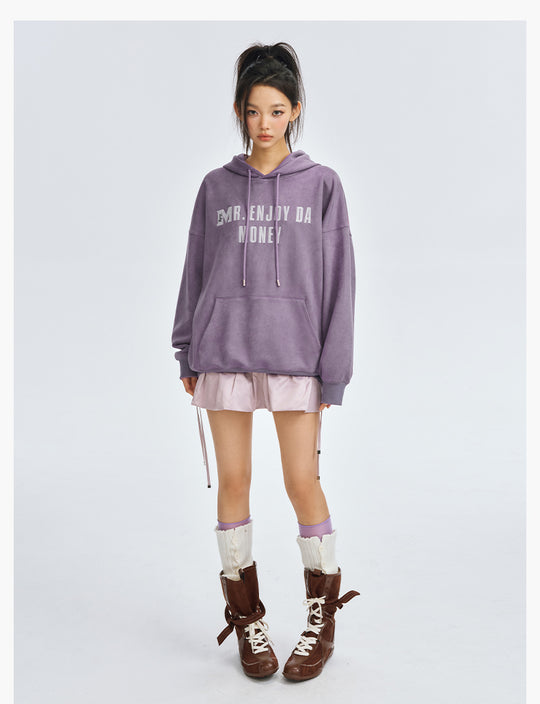 MEDM Basic Letter Logo Suede Hoodie | Face 3 Face