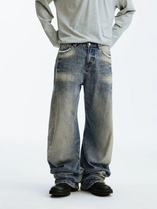 MEDM Stitch Embroidered Washed Jeans | Face 3 Face