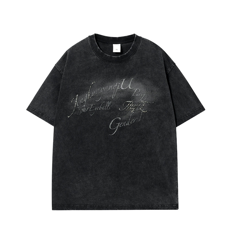 JHYQ 3D Letter Print Washed Tee | Face 3 Face