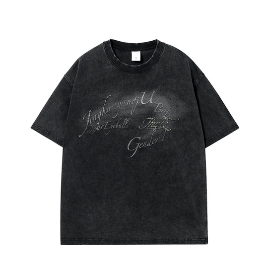 JHYQ 3D Letter Print Washed Tee | Face 3 Face