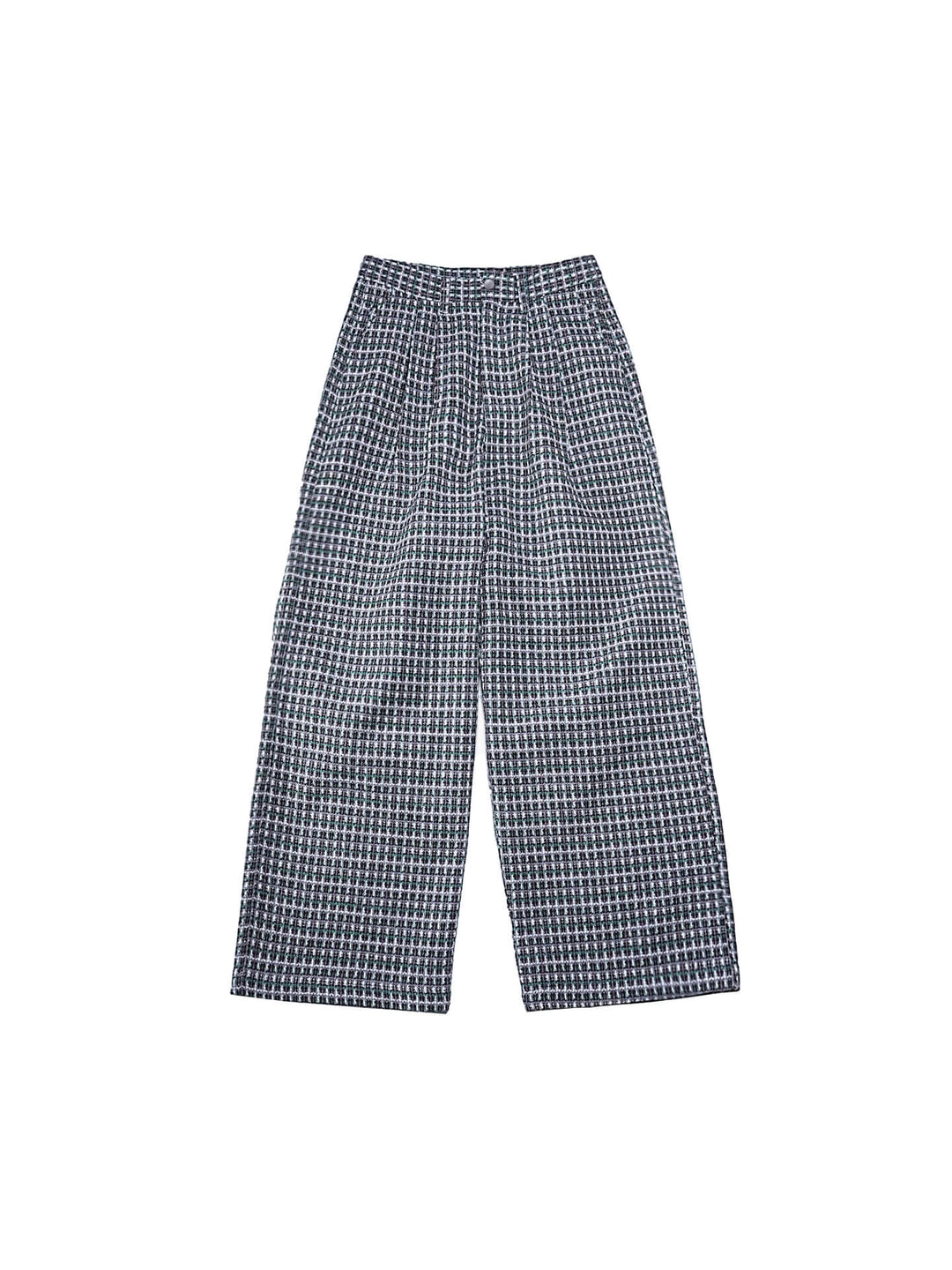 LIBERAFIT Wool Tweed Grid Pattern Pleated Baggy Trousers | Face 3 Face