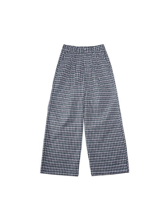 LIBERAFIT Wool Tweed Grid Pattern Pleated Baggy Trousers | Face 3 Face