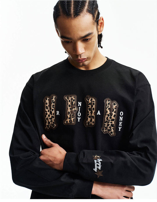 MEDM Leopard Print Logo Patch Long Sleeve Tee | Face 3 Face