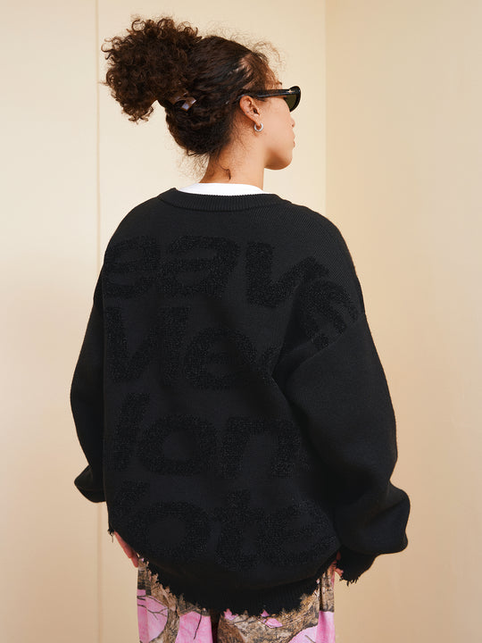 VOTE Irregular Hole Loose Knit Sweater