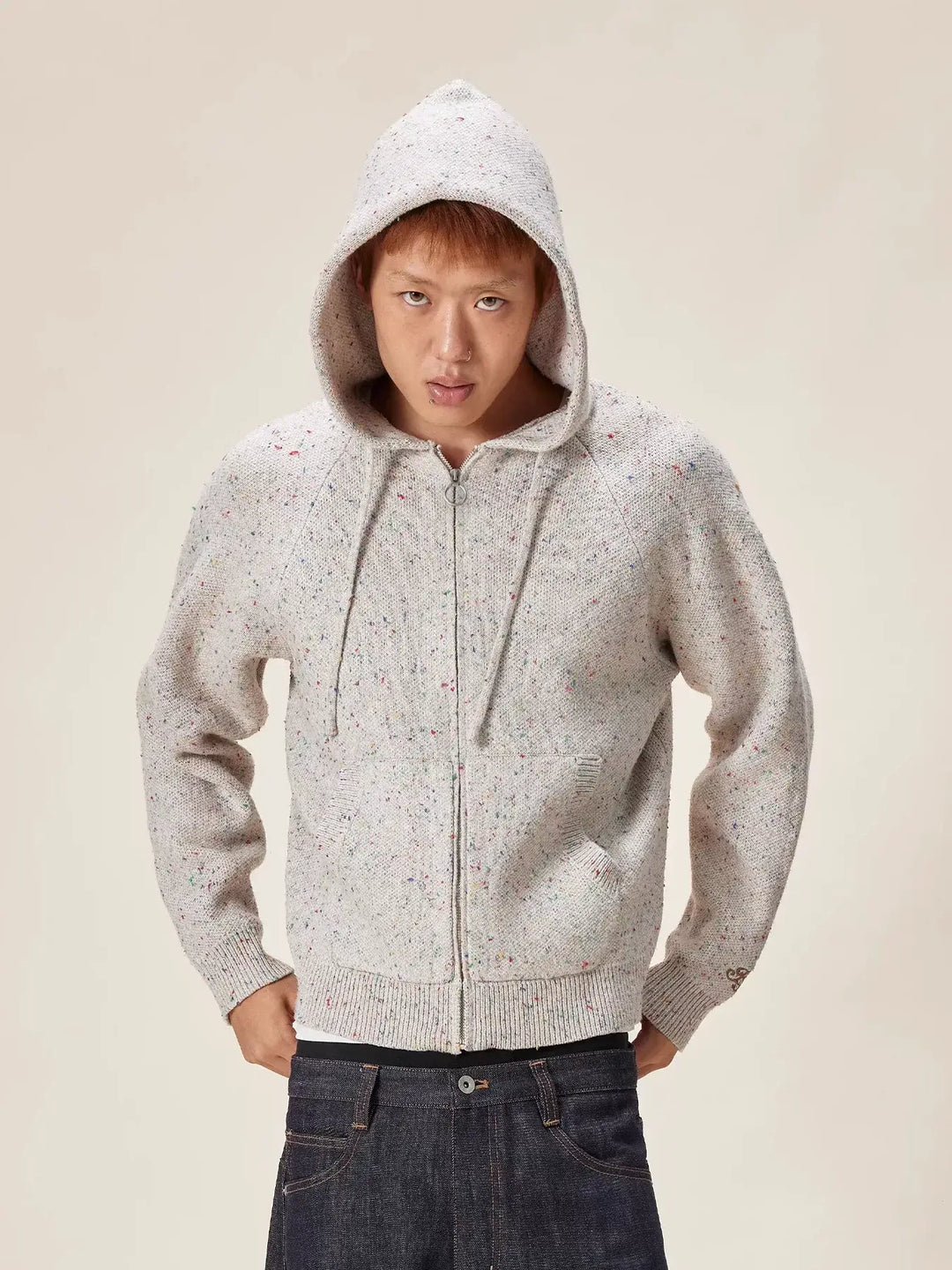 EVILKNIGHT(EK) Speckled Knit Zip Up Hoodie