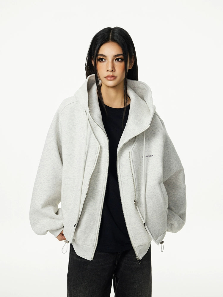 Achock Layered Double Zip Hooded Sweatshirt Jacket | Face 3 Face