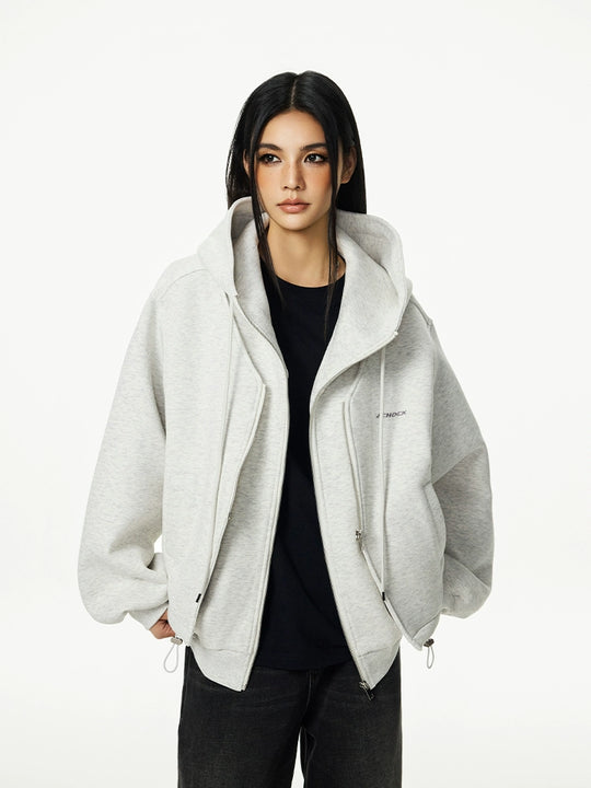 Achock Layered Double Zip Hooded Sweatshirt Jacket | Face 3 Face