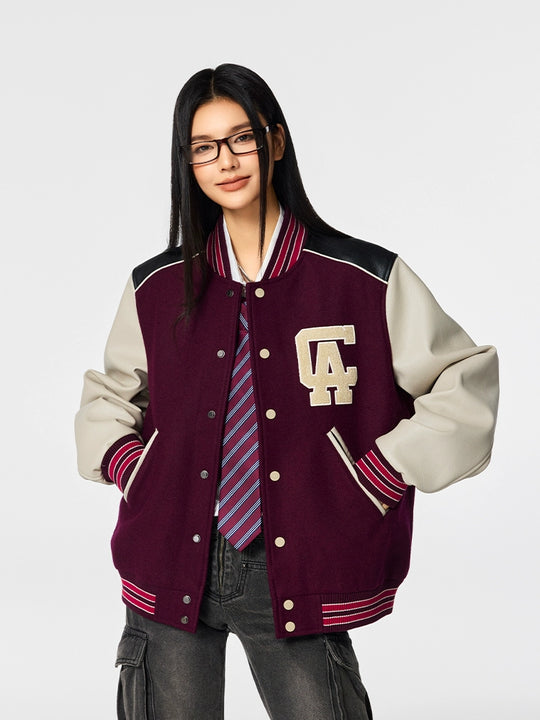Racer varsity jacket | Achock College Embroidery Navy Blue Varsity Jacket | Face 3 Face