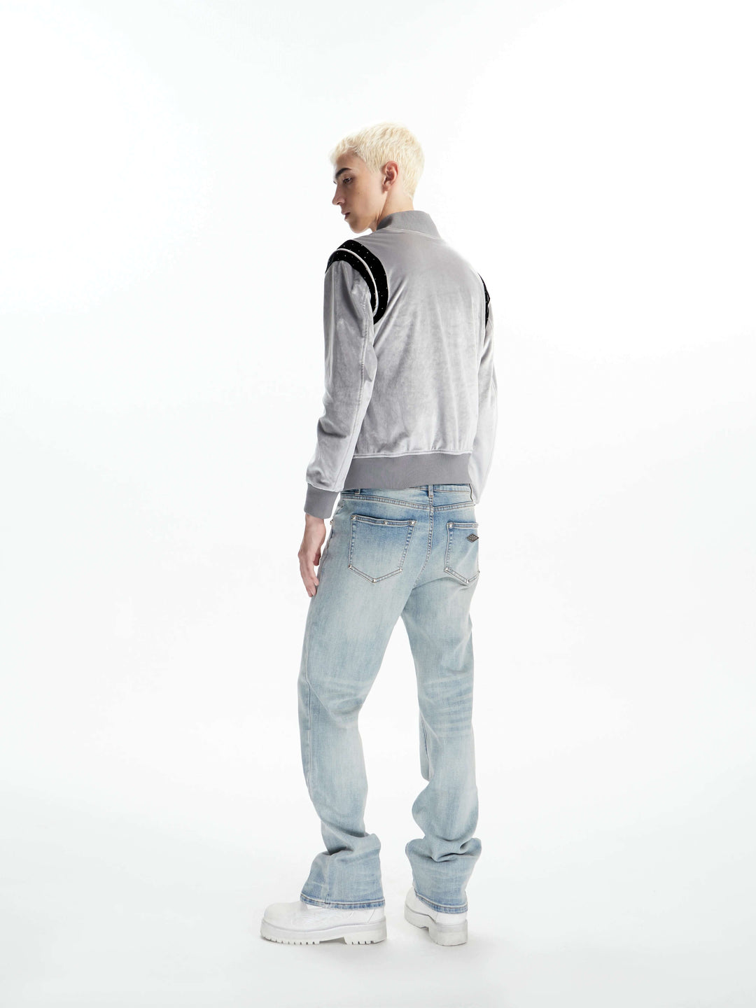 KARMANISTIC Metal Logo Badge Velvet Varsity Jacket | Face 3 Face