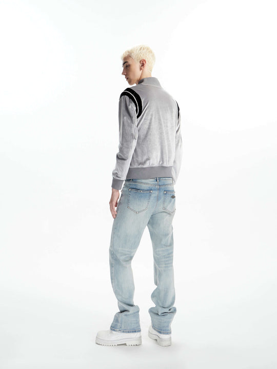 KARMANISTIC Metal Logo Badge Velvet Varsity Jacket | Face 3 Face