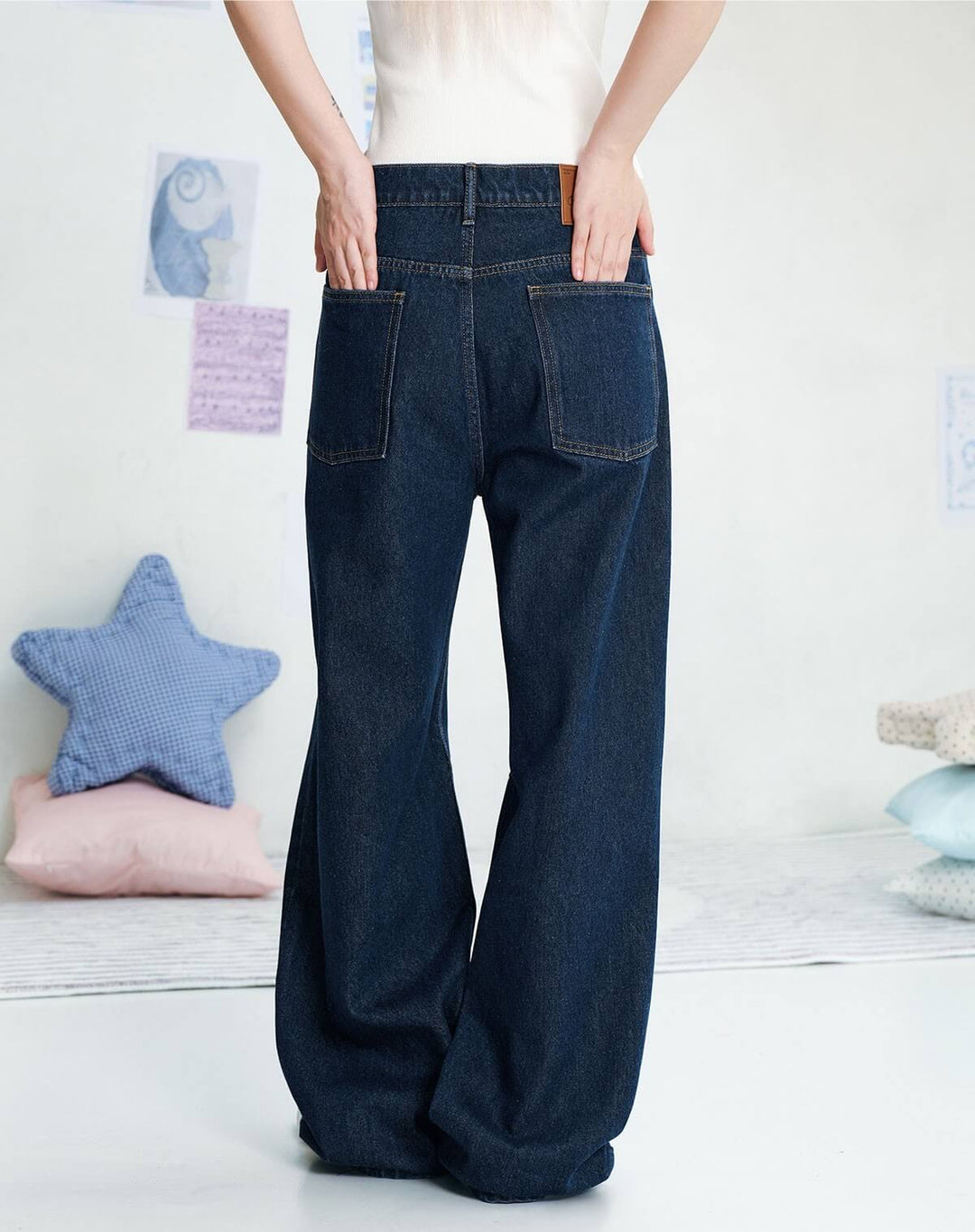MEDM Leather Label Logo Embroidered Jeans | Face 3 Face