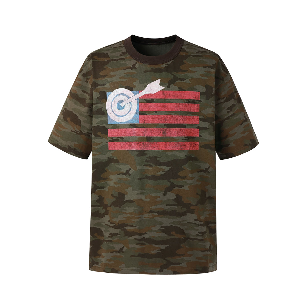 NOVACAM Washed Backstitch Vintage Print Black & Camouflage Tee | Face 3 Face