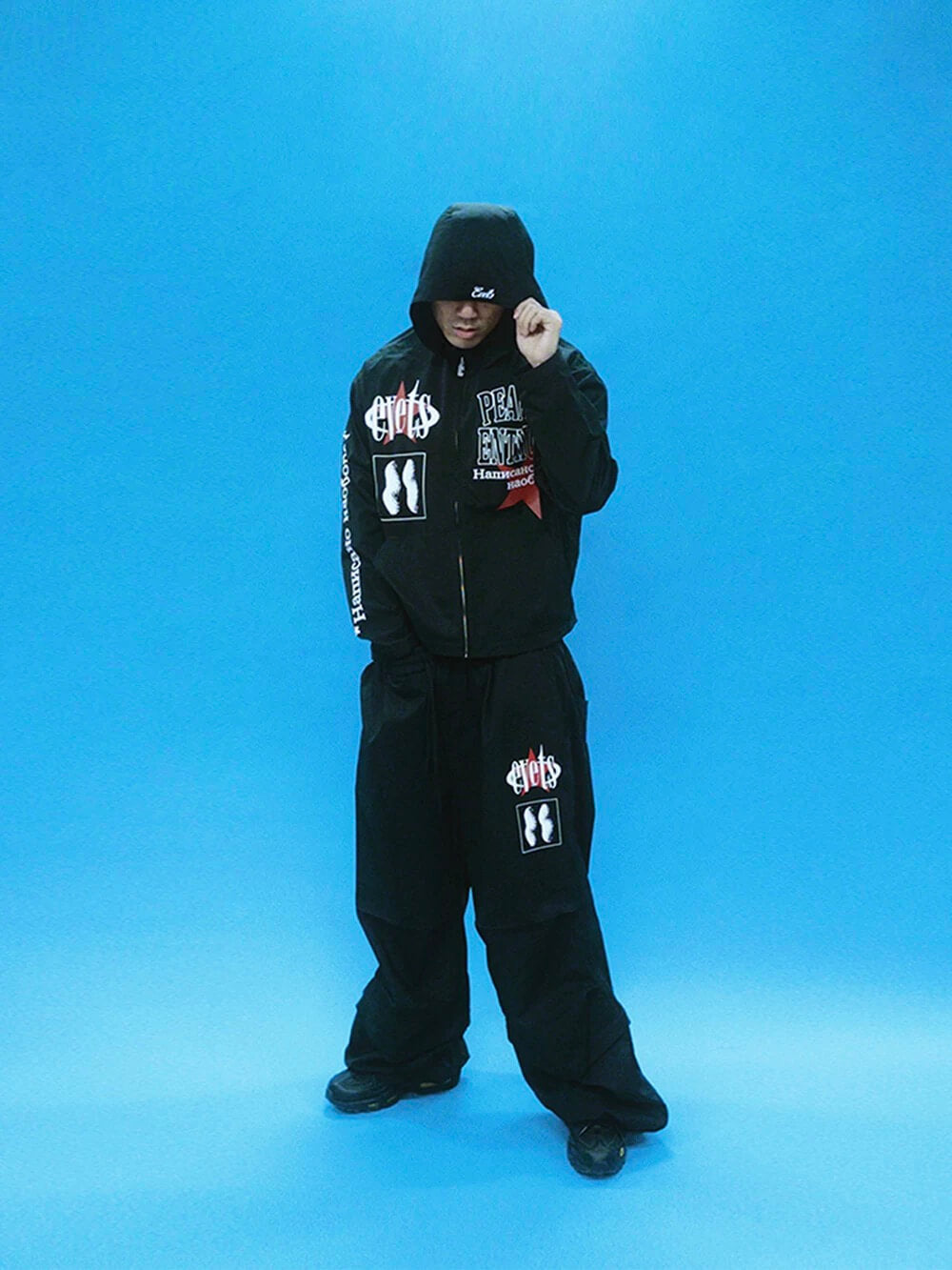 EVETS Printed Detachable Hood Coach Jacket | Face 3 Face