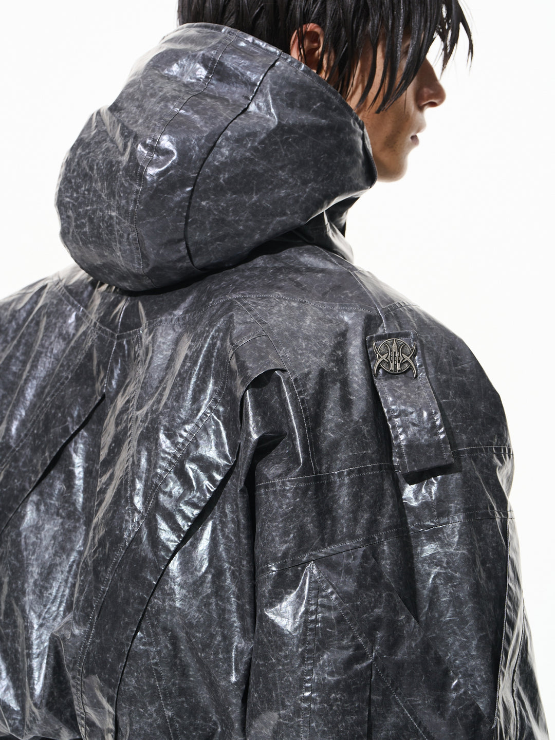 BLIND NO PLAN Wrinkled Hooded Short Bomber Jacket | Face 3 Face