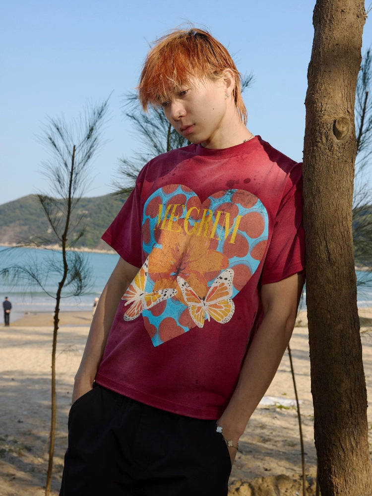RUSURE Washed Butterfly Heart Print Tee | Face 3 Face