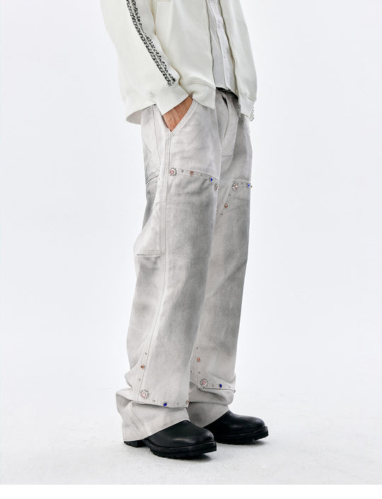 MEDM Gemstone Studded Double Knee Washed Jeans | Face 3 Face