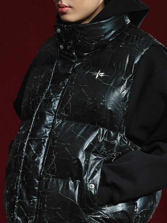 Remedy Cracked Design Puffer Vest | Face 3 Face