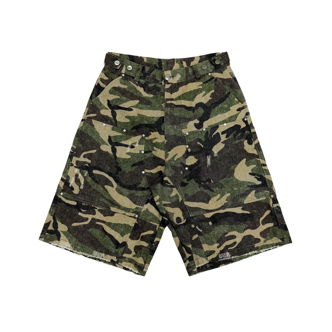 EVETS Camo Distressed Double Knee Baggy Work Shorts | Face 3 Face