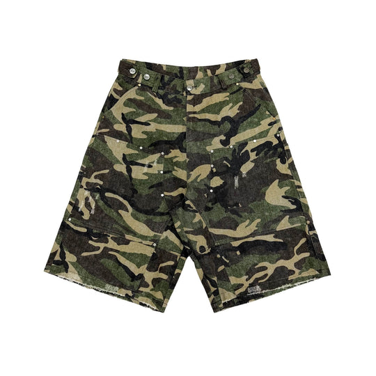 EVETS Camo Distressed Double Knee Baggy Work Shorts | Face 3 Face