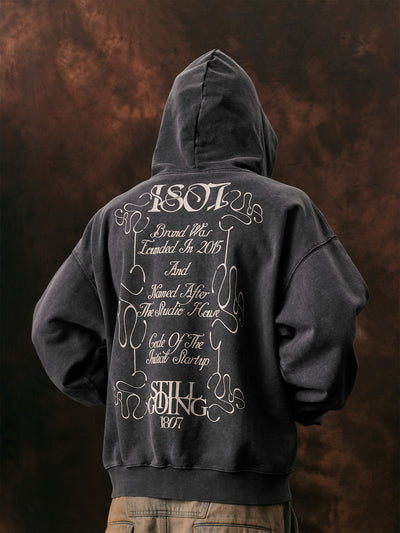 1807 STILL GOING Floral Print Washed Aged Hoodie | Face 3 Face