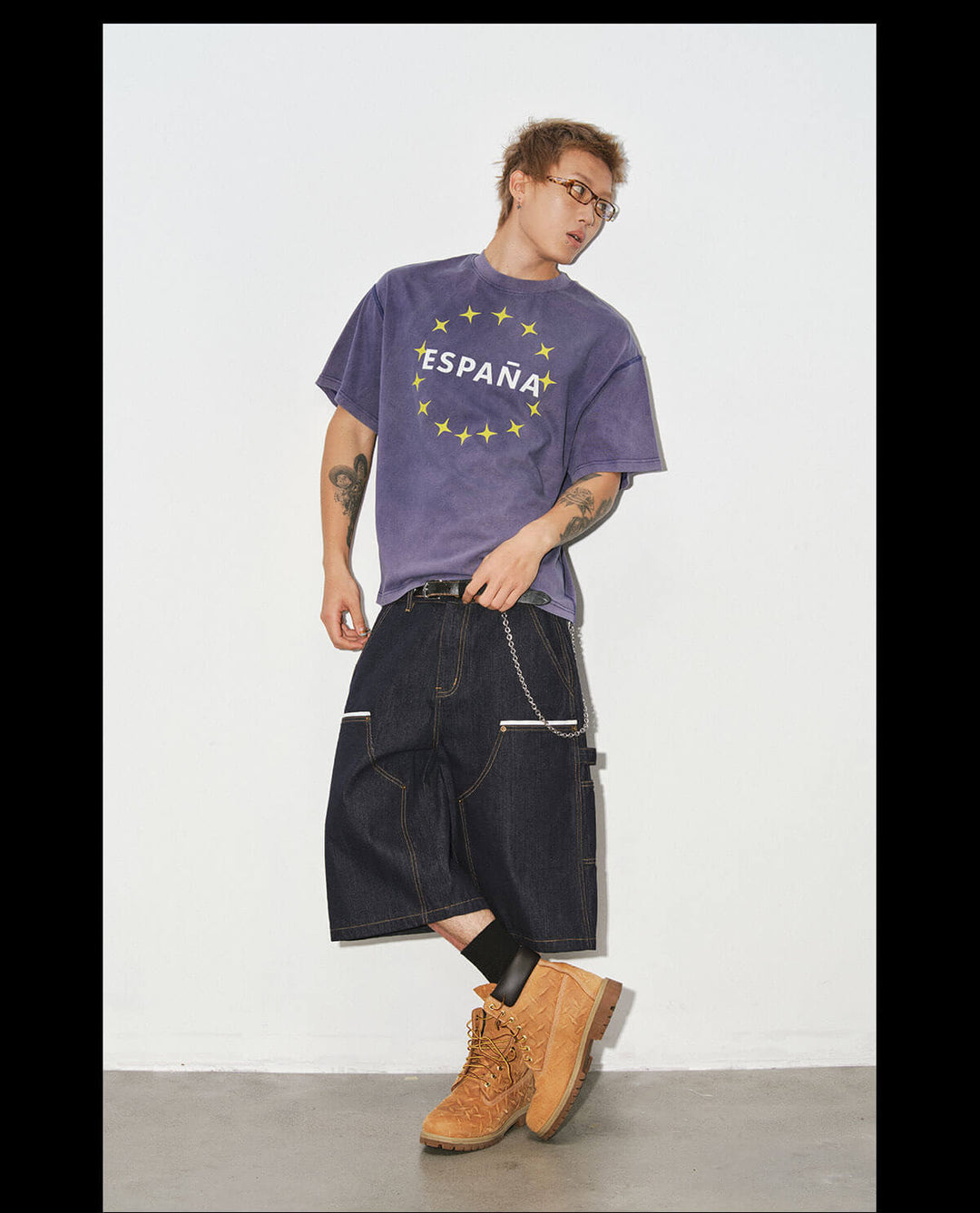 NOVACAM Vintage Washed Circle Star Print Short Sleeve Tee | Face 3 Face