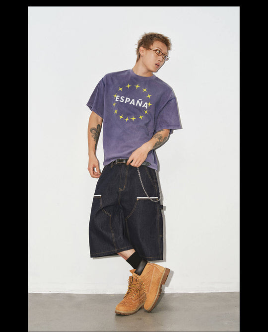 NOVACAM Vintage Washed Circle Star Print Short Sleeve Tee | Face 3 Face