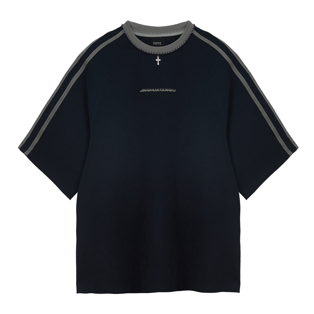 JHYQ Beaded Neck Striped Tee