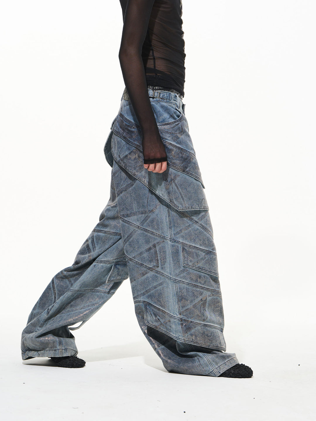 BLIND NO PLAN Snake-Print Patchwork Baggy Jeans | Face 3 Face