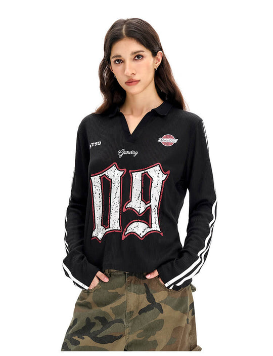 F3F Select Numbering Stripe Sleeve Mesh Long Sleeve Polo Jersey | Face 3 Face