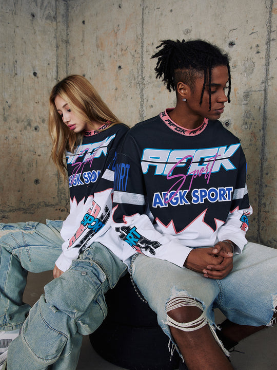 AFGK Color Blocking Motorcycle Suit Long Sleeved Tee | Face 3 Face