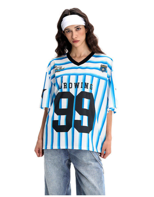 F3F Select Striped Mesh Star Print V Neck Short Sleeve Soccer Jersey | Face 3 Face