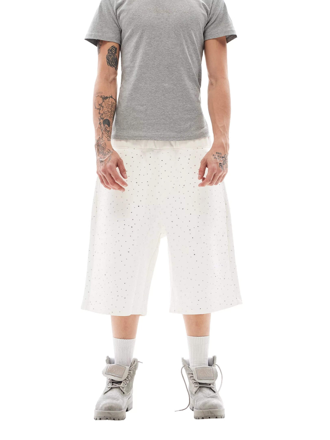 KARMANISTIC All Over Rhinestone Baggy Sweat Shorts | Face 3 Face