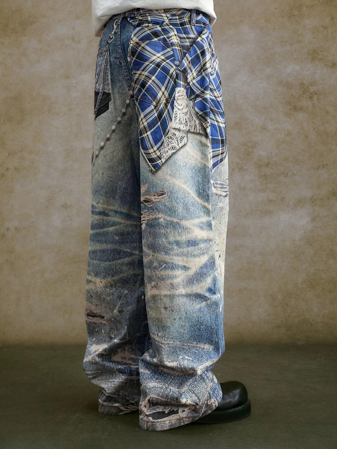 YADcrew Twisted Check Shirt 3D Digital Print Jeans | Face 3 Face