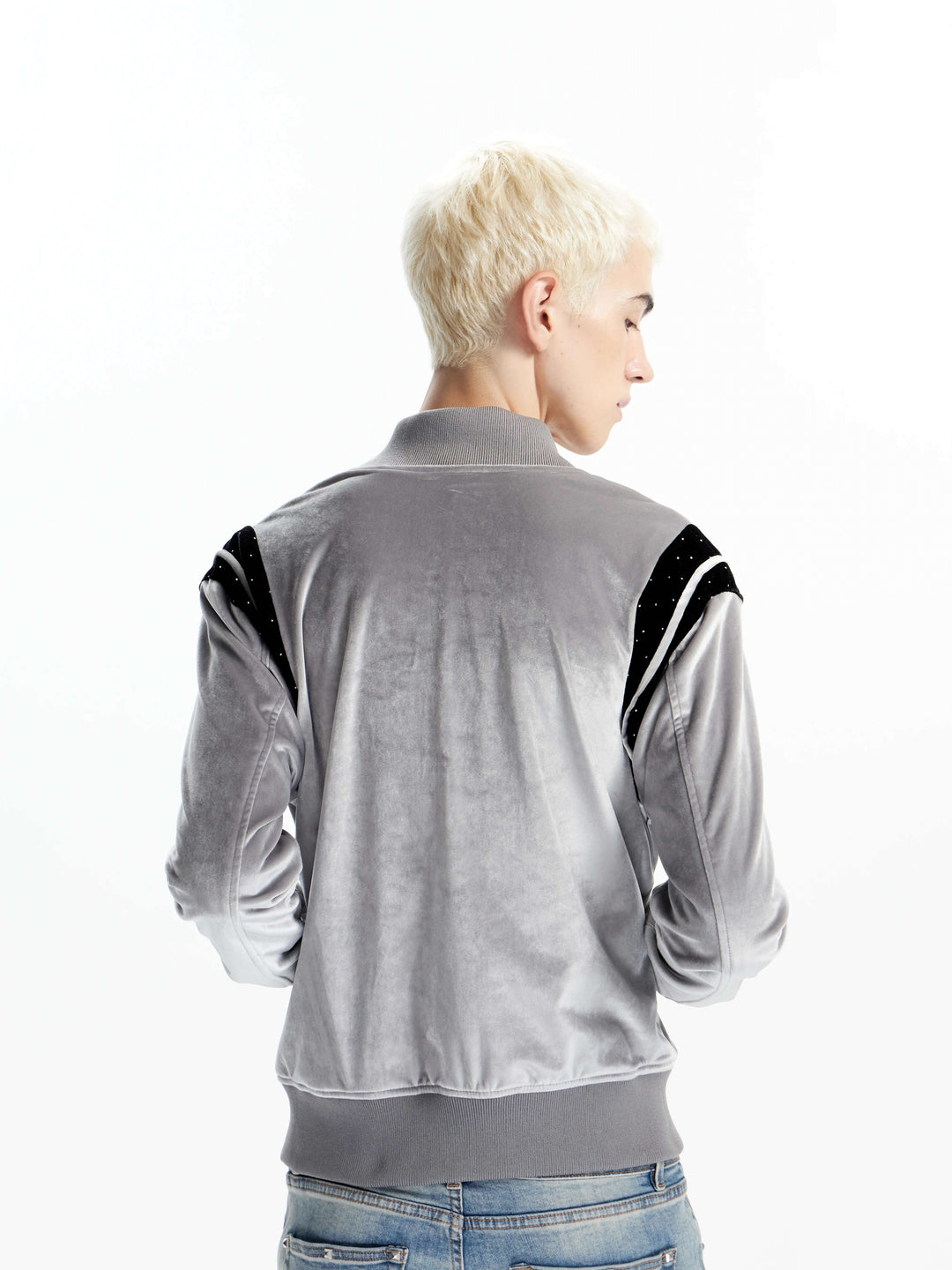 KARMANISTIC Metal Logo Badge Velvet Varsity Jacket | Face 3 Face