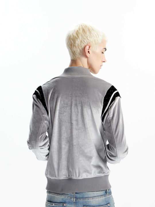 KARMANISTIC Metal Logo Badge Velvet Varsity Jacket | Face 3 Face