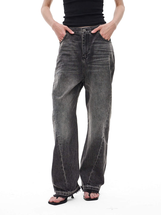 EXITMODE BY BLIND NO PLAN Black Washed Distressed Curved Jeans | Face 3 Face