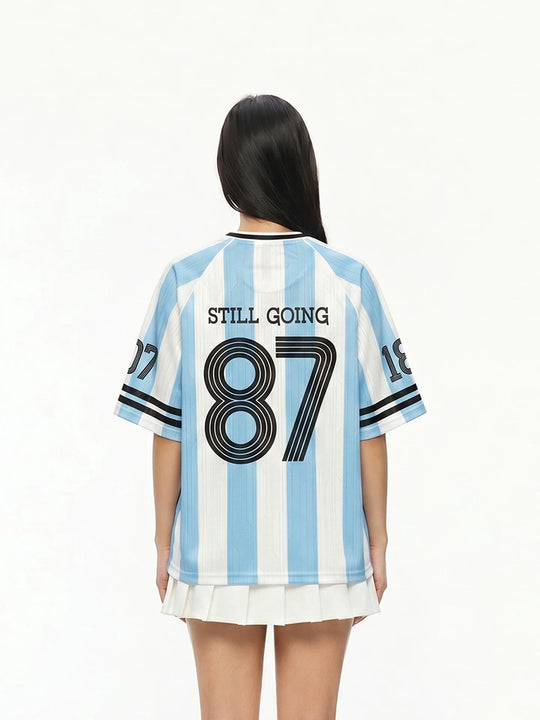 1807 Patterned Fabric Stripe Print Short Sleeve Soccer Jersey | Face 3 Face
