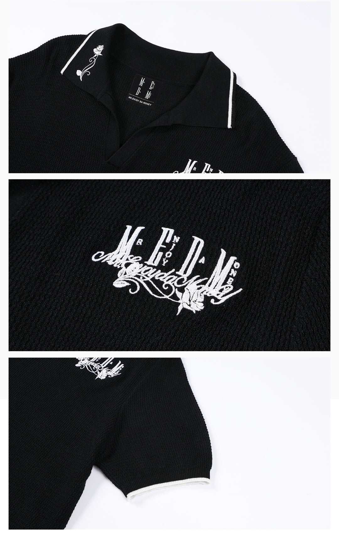 MEDM Rose Embroidered Waffle Knit Polo | Face 3 Face
