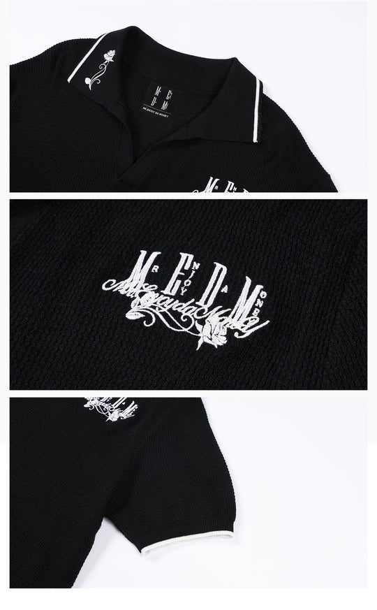 MEDM Rose Embroidered Waffle Knit Polo | Face 3 Face