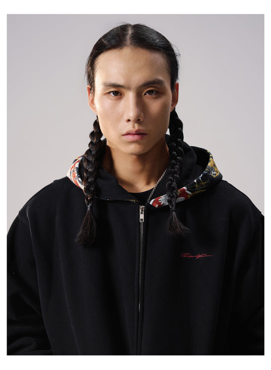 Remedy Badge Print Hood Zip Up Hoodie | Face 3 Face