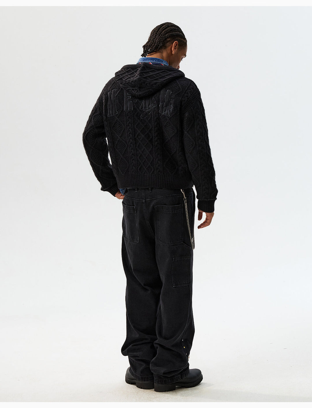 MEDM Hooded Cable Knit Zip Up Cardigan | Face 3 Face