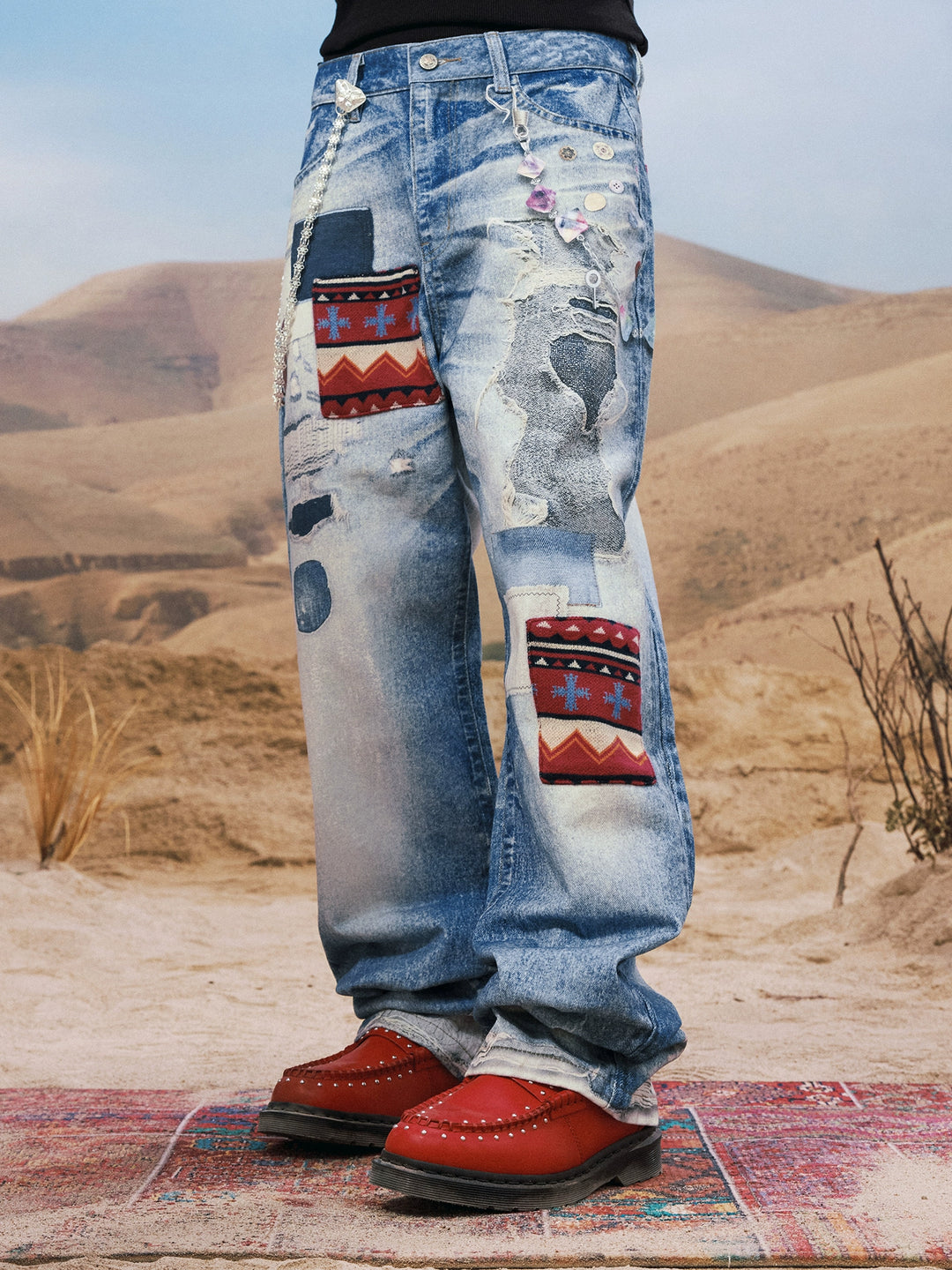 YADcrew Ethnic Patchwork Print Jeans | Face 3 Face
