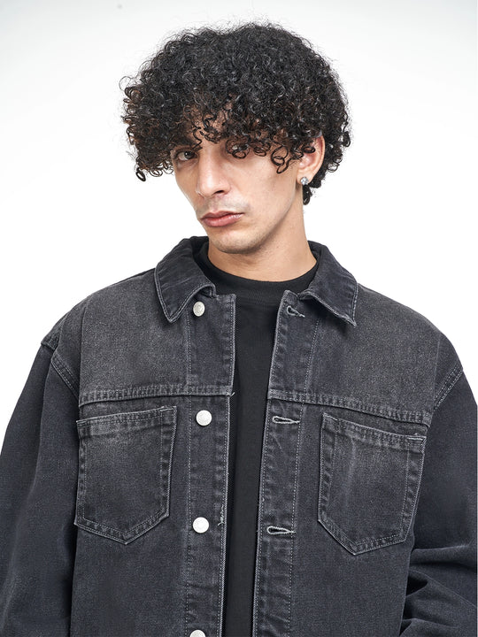 F3F Select Basic Washed Black Denim Jacket | Face 3 Face