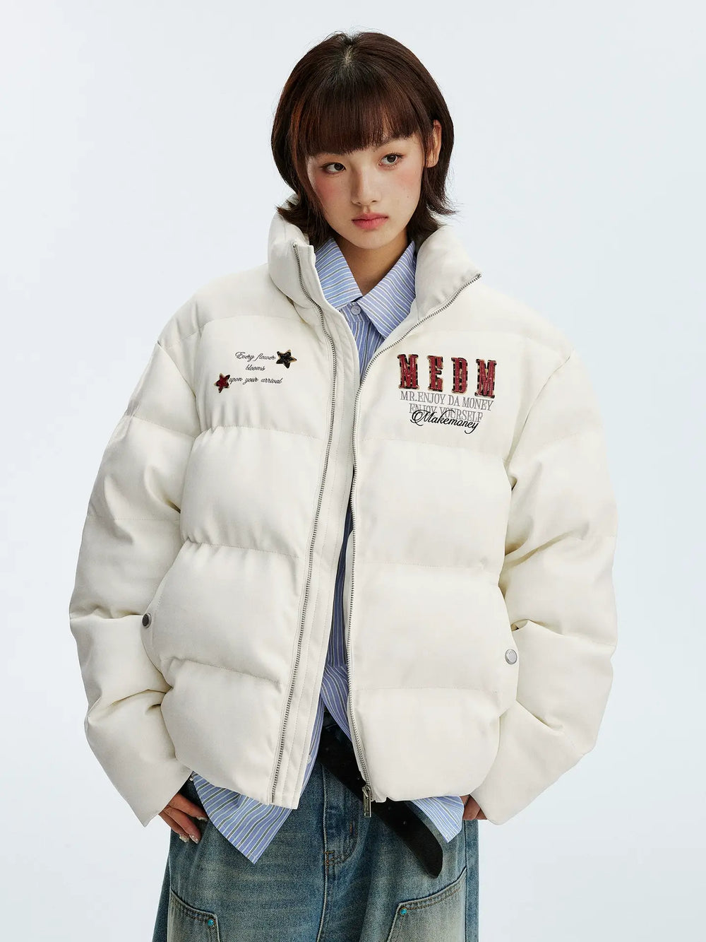 MEDM Leopard Patch PU Leather Puffer Jacket | Face 3 Face