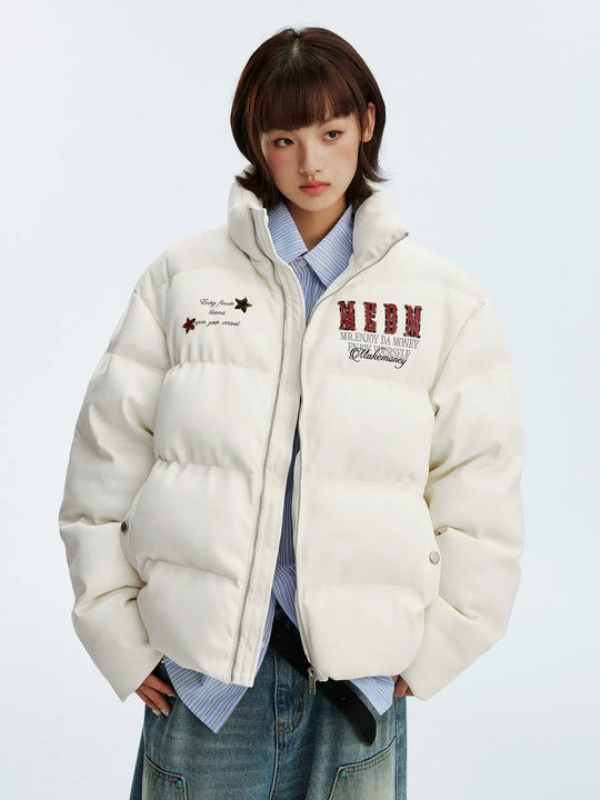 MEDM Leopard Patch PU Leather Puffer Jacket | Face 3 Face