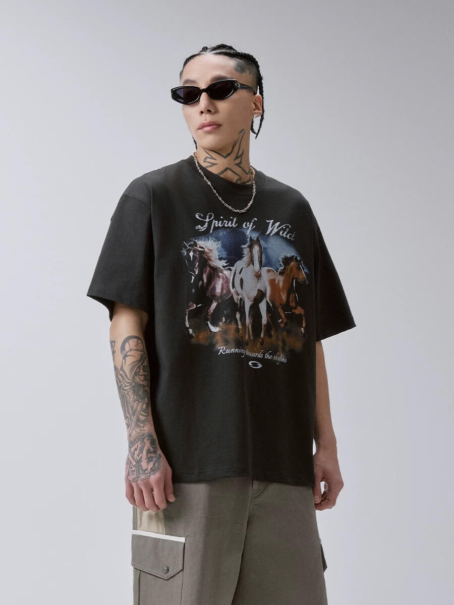 F2CE Galloping Horse Graphic Washed Short Sleeve Tee | Face 3 Face