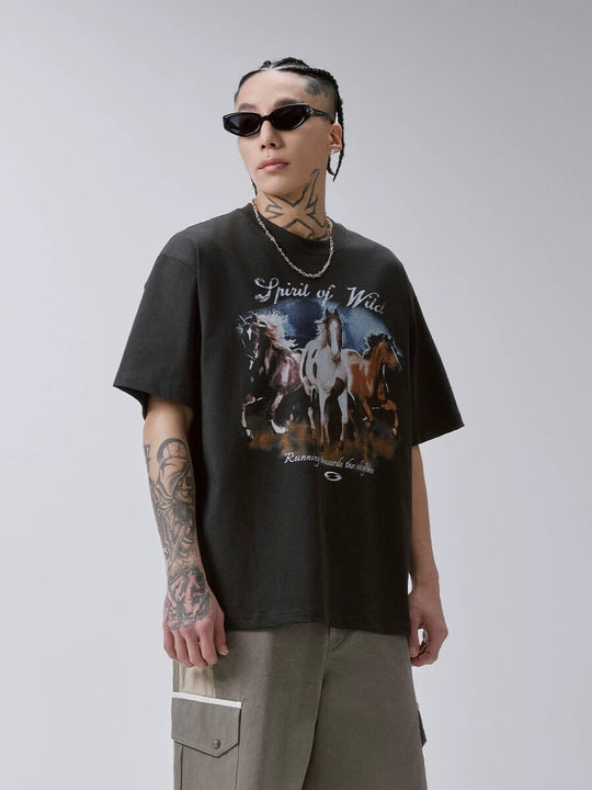 F2CE Galloping Horse Graphic Washed Short Sleeve Tee | Face 3 Face