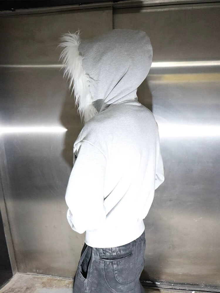 Night Lab Riveted Faux Fur Hood Zip Up Hoodie | Face 3 Face